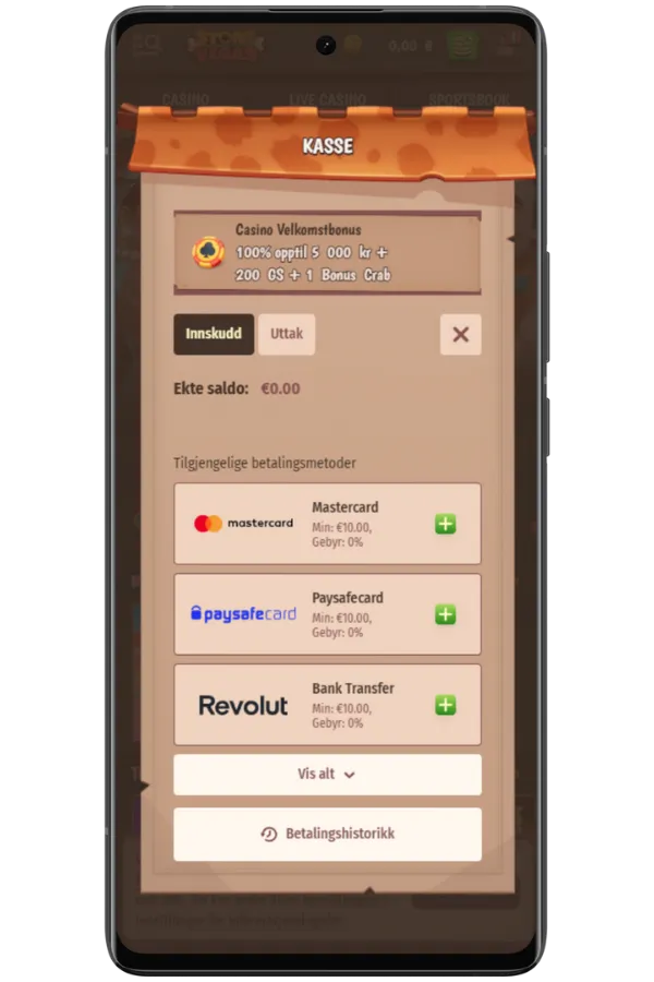 Gjør et innskudd på nettcasino