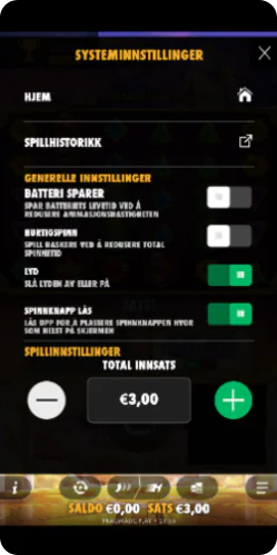 Gates of Olympus systeminnstillinger