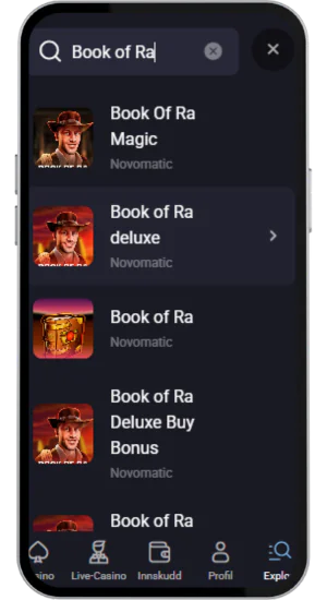 Slotlounge Finn sokefeltet for spilleautomater Book of Ra