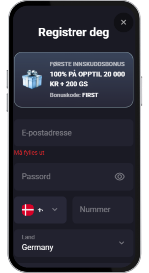 Registreringsskjema med felt for personlige data