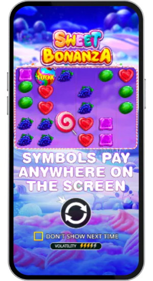 Oppstartsknapp for Sweet Bonanza spilleautomaten