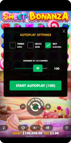 Innstillinger for automatiske spinn og autospill funksjon